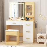 Garvee Vanity Desk with Mirror and Lights, Makeup Dressing Table with Storage Stool, 37x15.75x55.12 Inch, LED Mirror, White/Warm White/Warm Yellow