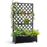 Garvee Metal Planter Box with Diamond Lattice Trellis for Climbing Plants, Galvanized Raised Garden Bed on Wheels, 72"x47" Black - Black