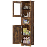Garvee 170 cm Bathroom Cabinet Slim Storage With 2 Doors, Adjustable Shelves, 1 Drawer, Waterproof MDF, Glass Fronts, Anti-Tip, Vintage Brown For Bathroom & Living Room - Vintagebraun