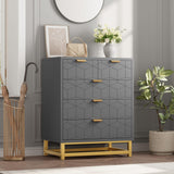 Garvee 5 Drawer Grey Wooden Dresser With Gold Handles For Bedroom And Hallway, 23.6x15.8x34.5 in, Modern Square Design