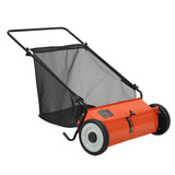Garvee 21 Inch Push Lawn Sweeper, 3.5 Cu. Ft. Hopper Capacity, Manual Push, Adjustable Brush Height, Orange - Orange