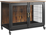 Garvee 37.5" Rustic Farmhouse Dog Kennel With Locking Wheels, Ventilated Base & Slide-Out Tray, Medium Size, Rustic Distressed Finish