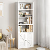 Garvee White Bookcase with Doors, Industrial Bookshelf, 11.8in Depth, 71.4in Tall, Wooden 6 Shelf, Farmhouse Style, for Bedroom, Living Room, Home Office - White