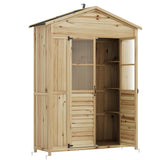 Garvee Patio Storage Shed Outdoor Storage Cabinet With Weather-Resistant Roof Garden Tools Shed 6 Movable Shelves Fir Wood - Natural