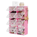 Garvee 6-Tier 24-Pair Expandable Shoe Rack Organizer with 2 Hooks Slim Space Saving Storage Pink - Pink