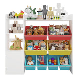 Garvee 43.5 in Kids Toy Organizer With 8 Bins 4-Tier Storage Shelf For Playroom, White, Multi-Functional & Sturdy - White+ Yellow/Red/Blue Frame