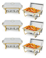 Garvee Chafing Dish Buffet Set 6 Pack, 8QT Stainless Steel Food Warmer with Lid & Foldable Frame for Parties Wedding Catering, Gold