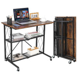 Garvee 31.5 Inch 3Tier Foldable Desk with Wheels, Large Capacity Metal Wire Shelf Rack for Study Room, Kitchen, Living Room, Balcony, Black - 