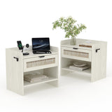 Garvee Rattan Nightstand Set of 2 with Type-C Charging Station, Storage Drawer, Bedroom Office End Table, 23.6"x15.35"x22", Neutral Color - Milky White