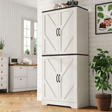 Garvee 70" Kitchen Pantry Cabinet With Barn Doors Adjustable Shelves For Kitchen Dining Living Room White - White-Without Countertop