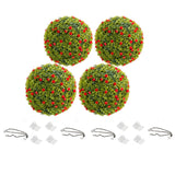 Garvee 4 Pack 12.5" Artificial Topiary Balls with Red Flowers for Indoor Outdoor Home Decor, Wedding, Durable PE Material