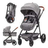 Garvee Stroller Lightweight Foldable Durable Aluminum Frame Comfortable Seat Adjustable Canopy Urban Travel - Grey