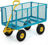 Garvee Steel Garden Cart 1100 LBS Heavy Duty Metal Wagon with 10" Wheels, 180° Rotating Handle, Removable Sides for Farm Yard, Black