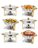 Garvee 6 Pack 5QT Round Stainless Steel Chafing Dishes Buffet Servers Food Warmer Set Gold For Catering Parties Weddings