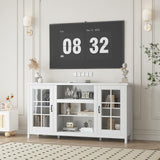 Garvee TV Stand for 65 Inch TVs with Storage Cabinets Modern Media Console Table Wood Design Living Room Office 59x13.8x31.6 Inch White - White