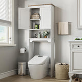 Garvee Over The Toilet Storage Cabinet White 66 in H Bathroom Space Saver Organizer with Double Doors & Adjustable Shelves
