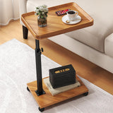 Garvee C Shaped End Table Adjustable Height 17.7-31.5" 360° Swivel TV Tray Table with Wheels for Small Spaces, Wood Color - Original Wood Color