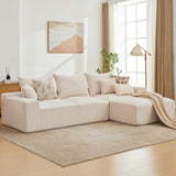 Garvee 110 in Oversized L-Shaped Sofa With Right Chaise & Throw Pillows, Soft Corduroy Memory Foam Couch For Living Rooms, Beige - Beige+Right