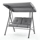 Garvee 2-IN-1 Patio Swing Chair Grey 3-Person Capacity Adjustable Sunshade Durable Metal Frame Outdoor Relaxation - Grey