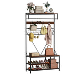 Garvee Hall Tree with Bench and Shoe Storage 5-in-1 Coat and Shoe Rack Adjustable Shelf Walnut Brown for Entryway Mudroom Bedroom 39.37" - Walnut Brown