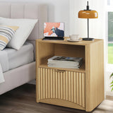 Garvee Fluted Nightstand With Drawer And Storage For Bedroom Sofa Office 22.8" Wide Mid Century Modern White