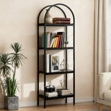 Garvee Arched Bookshelf 4 Tier Metal Frame Modern Open Storage Shelf for Bedroom Living Room Home Office Black - 4Tier Reinforce-Black