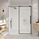 Garvee 50-54" x 72" Frameless Sliding Glass Shower Door with Matte Black Finish for Walk-in Shower, 5/16" Clear Tempered Glass