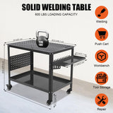 Garvee 36"X24" Welding Table with Wheels & Storage, Heavy Duty Steel Portable Mobile Welding Bench for Workshop, Black