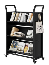 Garvee Book Cart V-Shaped Metal Rolling Cart with 4 Lockable Wheels & Side Hooks for Home Library School Office Study 32in x14in x49in Black