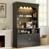 Garvee Coffee Bar Cabinet with LED Lights 72" Tall Buffet Cabinet with Storage Farmhouse Kitchen Sideboard Black Oak - Black Oak