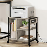 Garvee Printer Stand with Charging Station, Home Office Desktop Printer Stand with Storage, Under Desk Printer Table, 3 Tier Heavy Duty Rolling Printer Cart with Wheels for Small Space, Grey - Grey