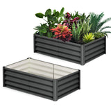 Garvee 2 Pcs 6x3x1 FT Galvanized Raised Garden Bed Outdoor Dark Gray with Safety Edge and Open Base for Vegetables and Flowers - Dark Grey