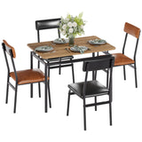 Garvee Dining Table Set for 4, 5 Piece Wooden Dining Table and PU Upholstered Chairs, Modern Metal Frame Dinette Set for Dining Room, Apartment, Brown + Black