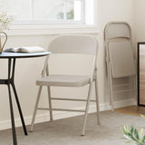 Garvee 2 Pack All-Steel Folding Chairs with Backrest Heavy Duty Metal Foldable Dining Chair Set Beige Portable Indoor Outdoor 18.5x19.5x29.5 in
