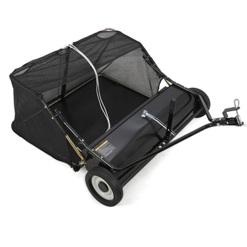 Garvee Tow Behind Lawn Sweeper 42 in, Large Capacity Leaf & Grass Collector, Adjustable Height, Durable Black