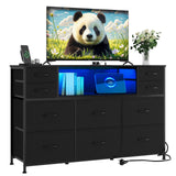 Garvee 10 Fabric Drawers Dresser TV Stand with Power Outlet & LED Light for 45-55 Inch TV Black - Black