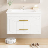 Garvee 24" Bathroom Vanity with Sink, Floating Bathroom Vanity, Ceramic Basin, 2 Large Storage Drawers, White, Modern Wall Mounted - White