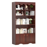 Garvee 5 Tier Open Bookcase With Doors, Wood Storage Organizer Shelf, 63 In Tall, Brown, Bedroom Living Room Office - Brown