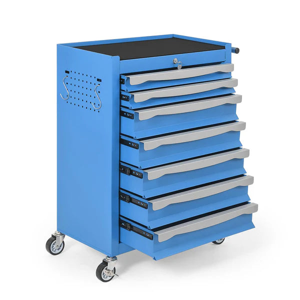 Garvee 7-Drawer Tool Chest Rolling Tool Cart with Wheels Large Capacity Tool Storage Cabinet Keyed Locking for Garage Workshop Warehouse Black Red Blue