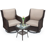 Garvee Outdoor Swivel Wicker Glider Patio Chairs with Table Set, 3 Pieces Bistro Set, 4" Thick Cushions, Beige, Porch Balcony Deck - Beige