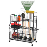 Garvee Garden Tool Organizer With Wheels & Basket, Yard Storage Rack, Freestanding Garage Organizer, 6 Shelves, Metal, Black