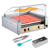 Garvee Commercial Hot Dog Roller Grill Machine With 11 Stainless Steel Rollers, Dual Temperature Control, Acrylic Arc Cover, Bun Warmer Shelf, Non-Stick 360° Rollers - Eleven Sticks (Arc Cover + Accessories)
