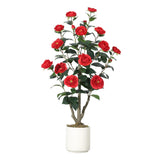 Garvee 3FT Artificial Camellia Tree with Red Flowers, Faux Plant for Indoor Outdoor Decor, Realistic Red - Red