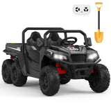 Garvee 24V 2 Seater Ride On Dump Truck With Remote Control, 4WD 6 Wheels, Music Player, LED Lights, Big Kids Ride Toy, 20" Wide, Red - Black