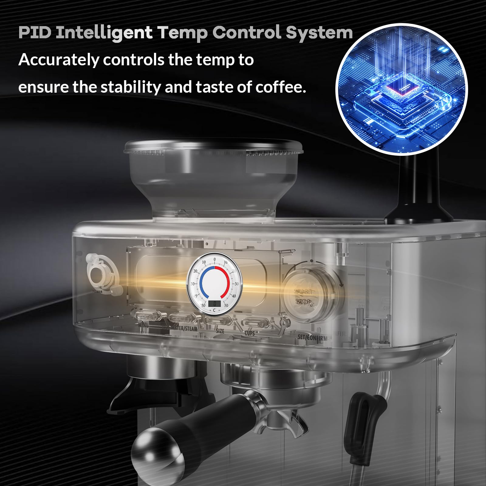 Garvee Automatic Espresso Machine Coffee Maker with Fast Heating, 15-Bar Pump, 1350W Motor for Home and Kitchen, Black