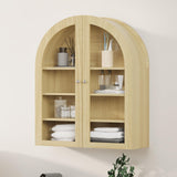 Garvee Arched Bathroom Wall Cabinet with Acrylic Double Doors, 24" Oak Farmhouse Medicine Cabinet for Bathroom and Kitchen