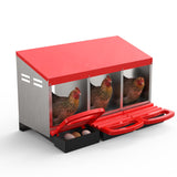 Garvee Chicken Nesting Boxes with Cleanable Pull-Out Trays, 3 Hole Metal Rollaway Nest Box for Laying Hens, Wall Mount or Free-Standing, Galvanized Steel, Ventilated Design - Red