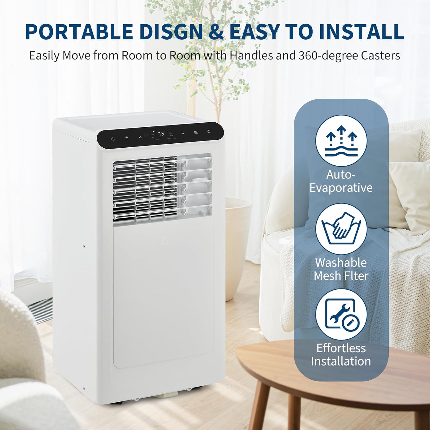 Garvee 8000 BTU Portable Air Conditioners Cool Up to 350 Sq.Ft,3 IN 1 Portable Ac Unit with Remote Control/LED Display/24Hrs Timer/Window Installation Kit & Low Noise for Home/Hotel/Office - Black Top