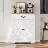 Garvee Farmhouse Coffee Bar Cabinet with 2 Doors & Drawer, Kitchen Storage Buffet Sideboard, Adjustable Shelf, 150LB Capacity, White