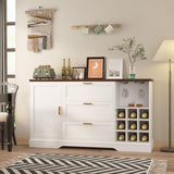 Garvee 63 Inch Farmhouse Sideboard Buffet with Drawer Adjustable Shelves Kitchen Island with Door-Back Rack White Walnut - White And Walnut